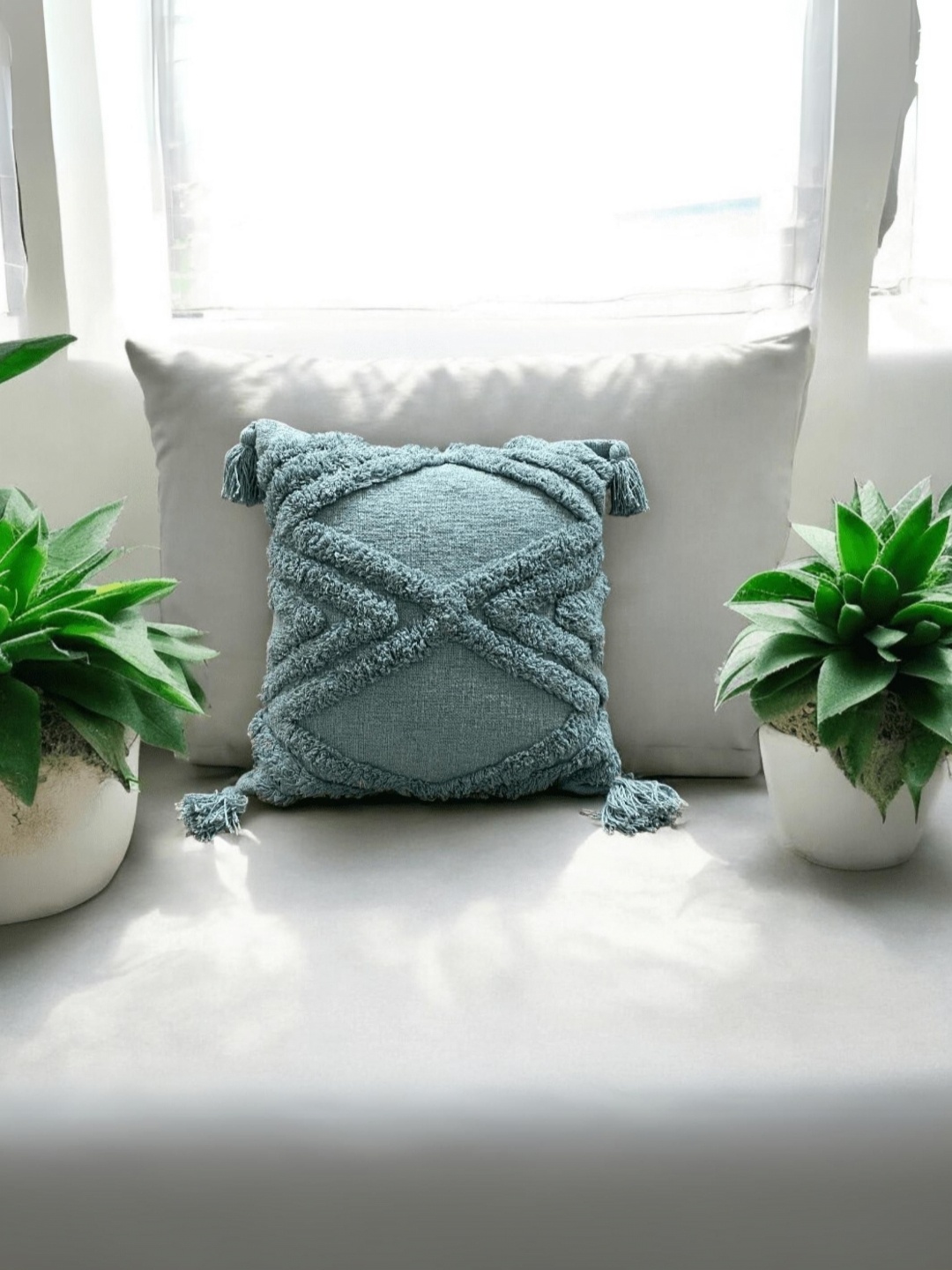 

LUSHLYF Tufted Collection Green Embroidered Cotton Square Cushion Covers