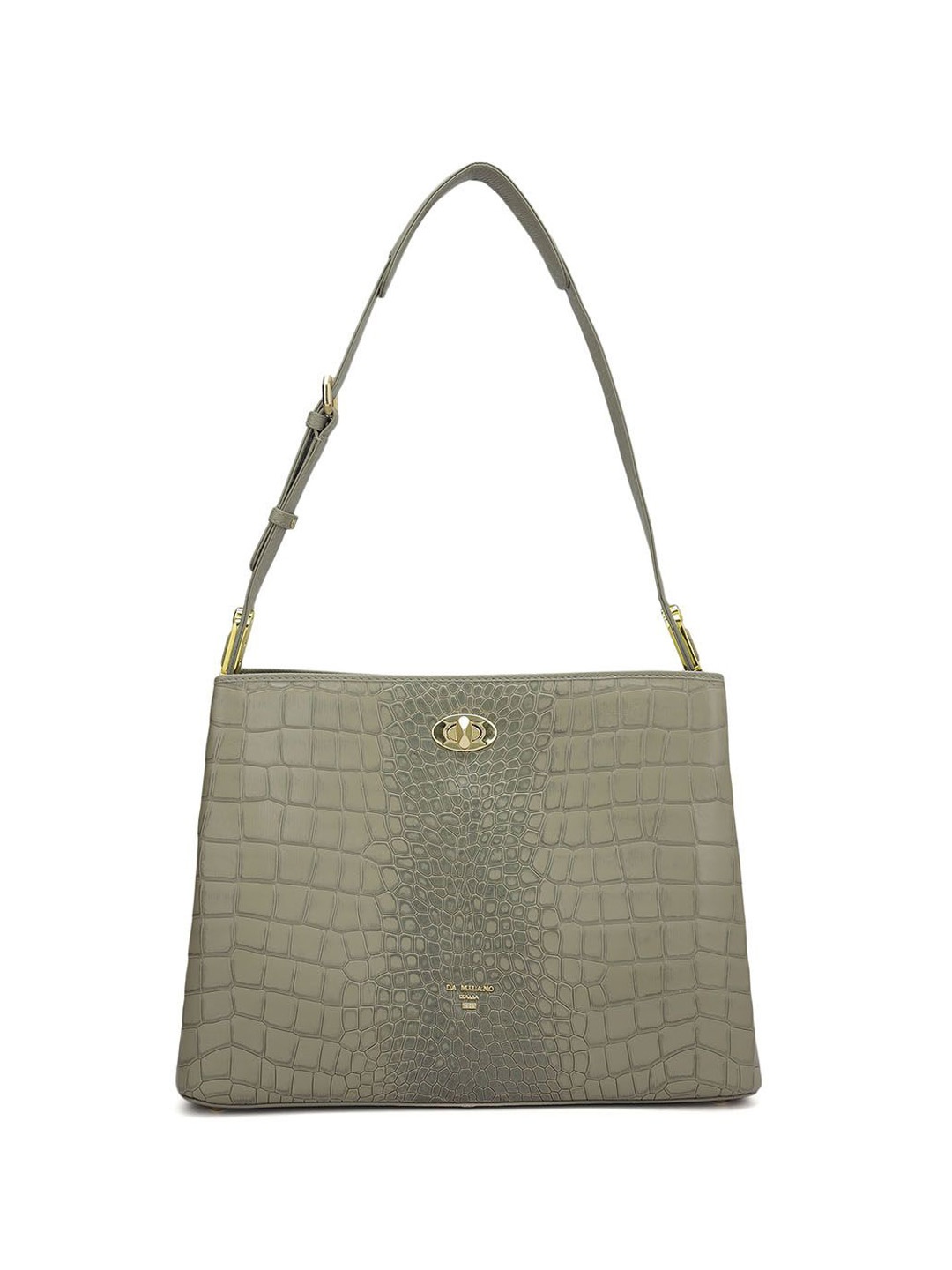 

Da Milano Textured Leather Structured Shoulder Bag with Quilted, Grey