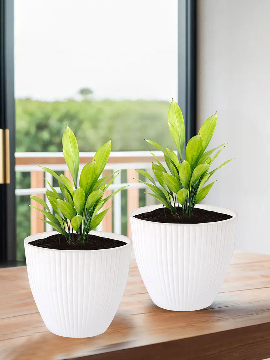 

Kuber Industries White 3 Pieces Textured Flower Pots Planters
