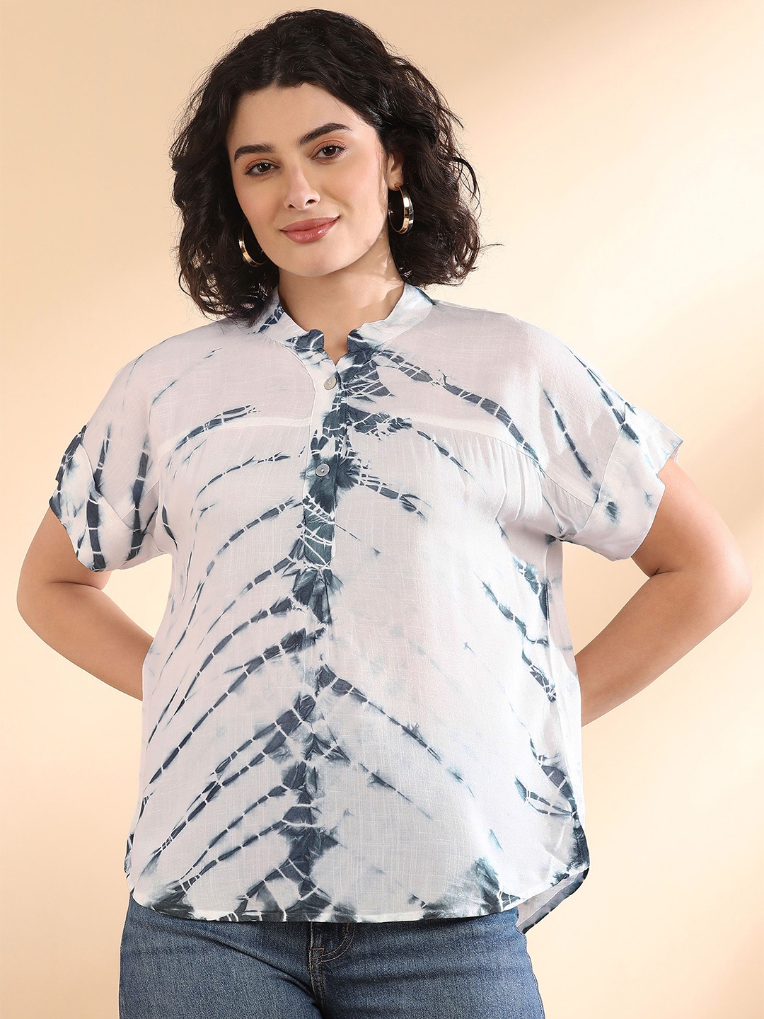 

Maaesa Women Tie-Dye Rayon White Top