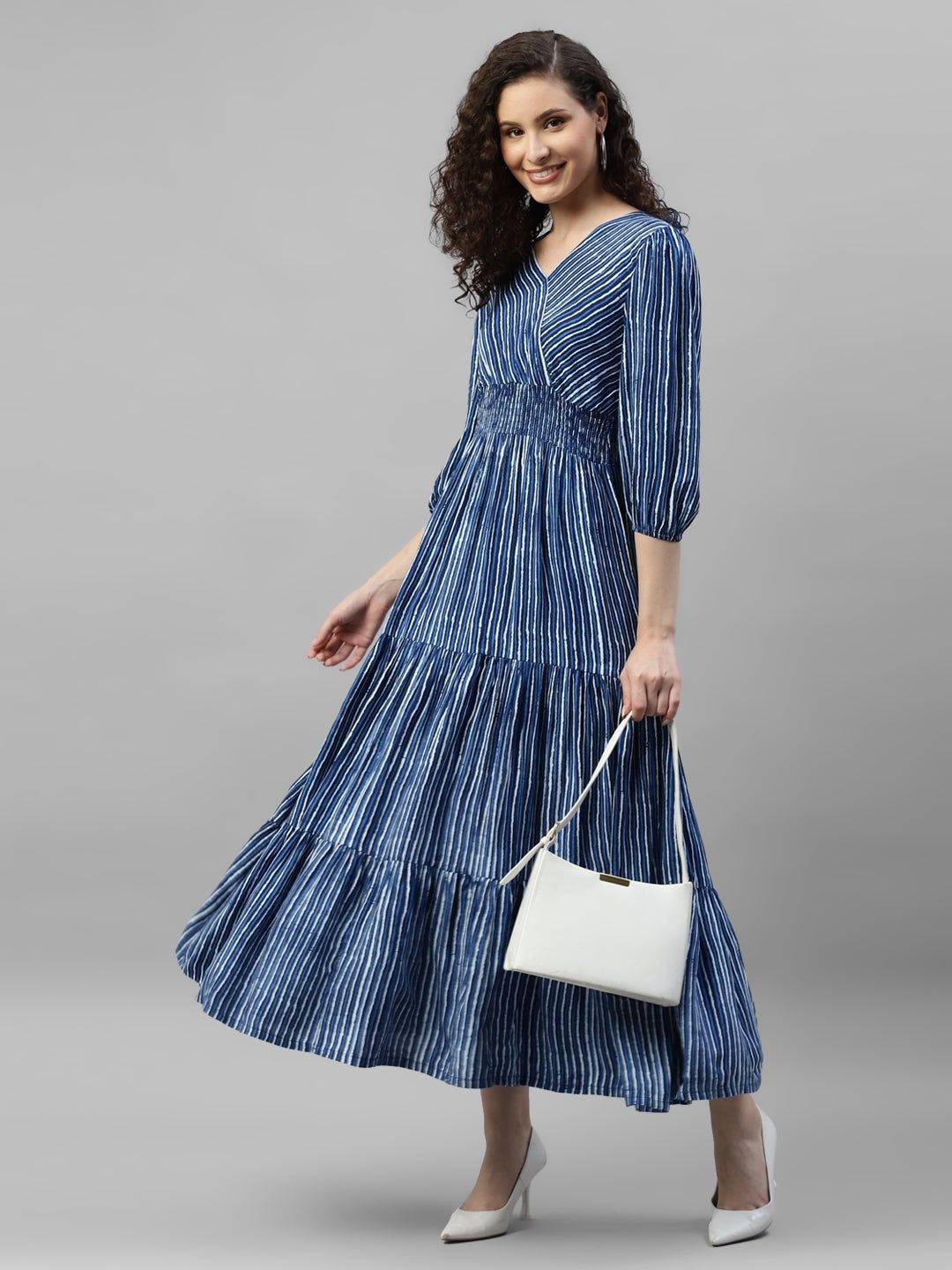 

Raiyani Enterprise Women's Printed Fit & Flare Maxi Dress, Blue