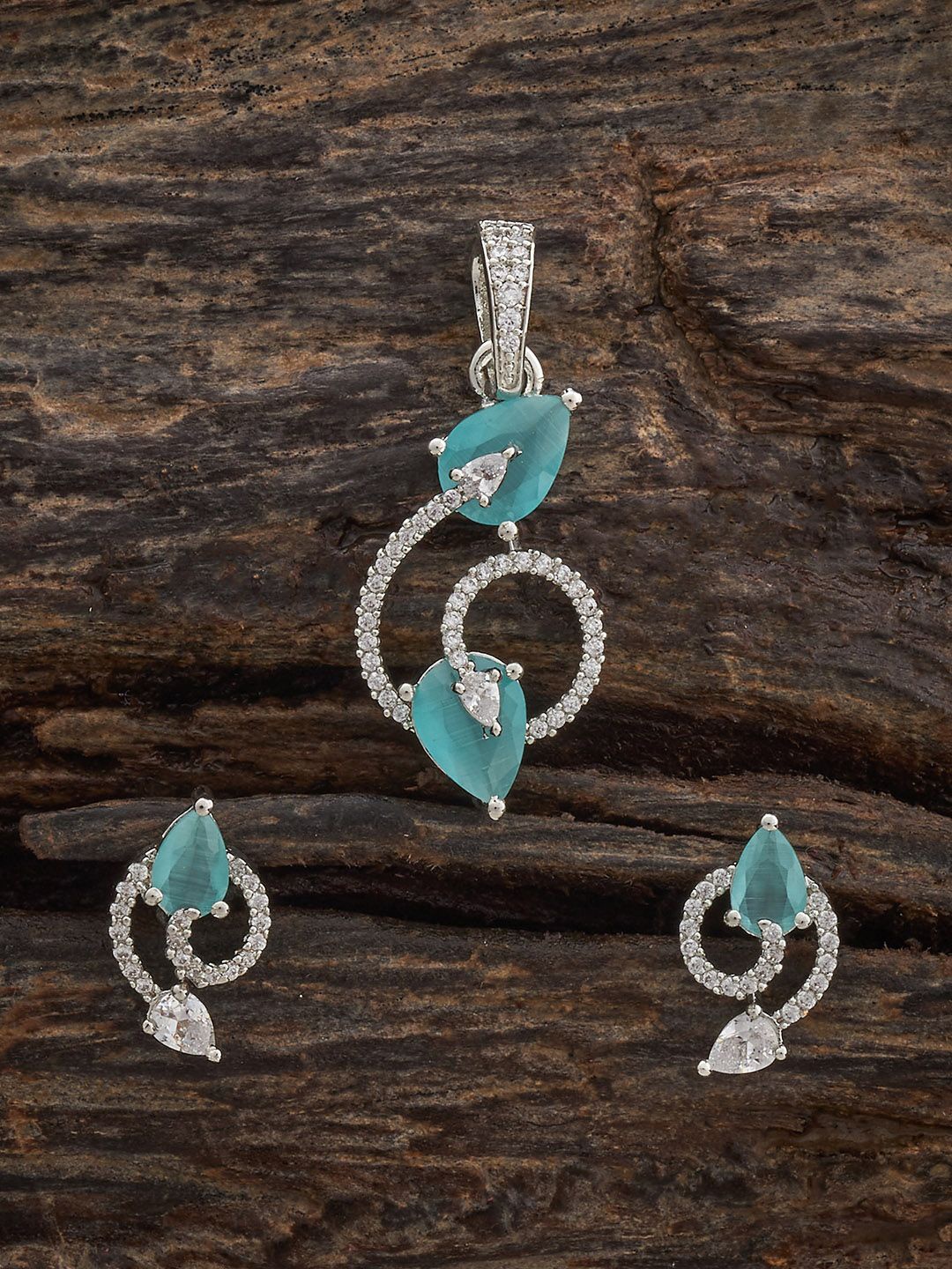 

Kushal's Fashion Jewellery Mint Rhodium-Plated Party Zircon Pendant Set, Silver
