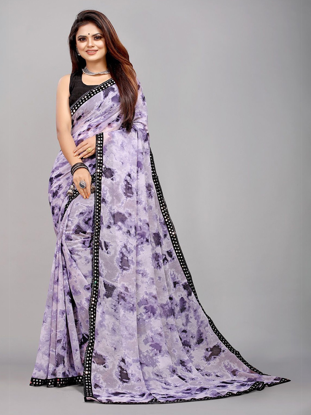 

Moda Rapido Sequinned Pure Georgette Saree, Black