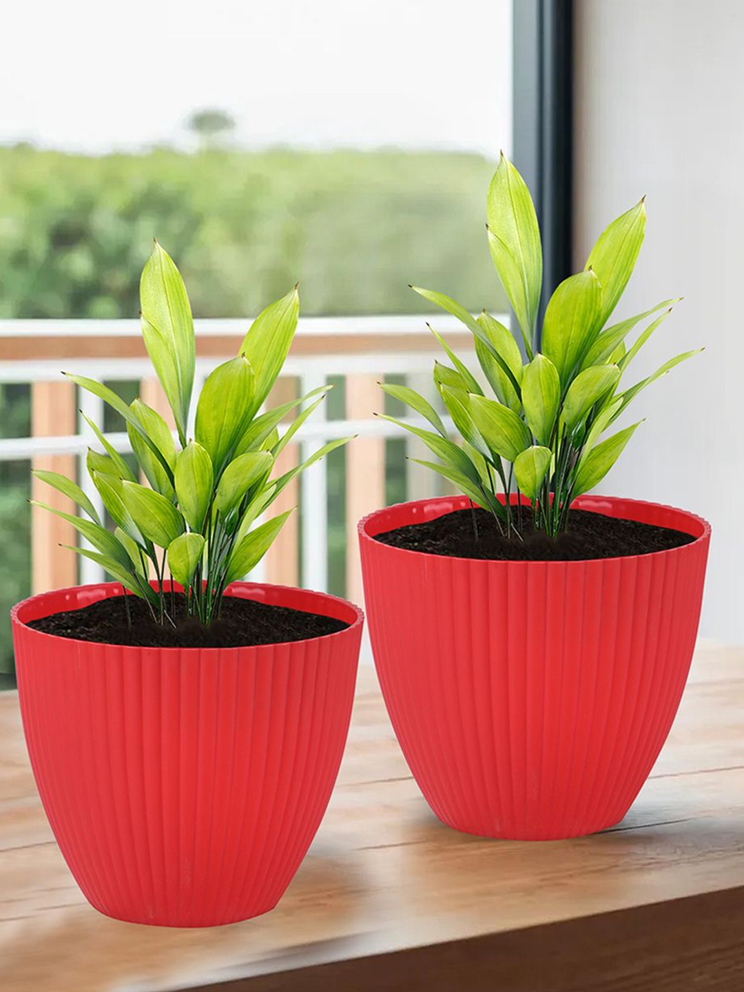 

Kuber Industries Red 6 Pieces Textured Durable Planters