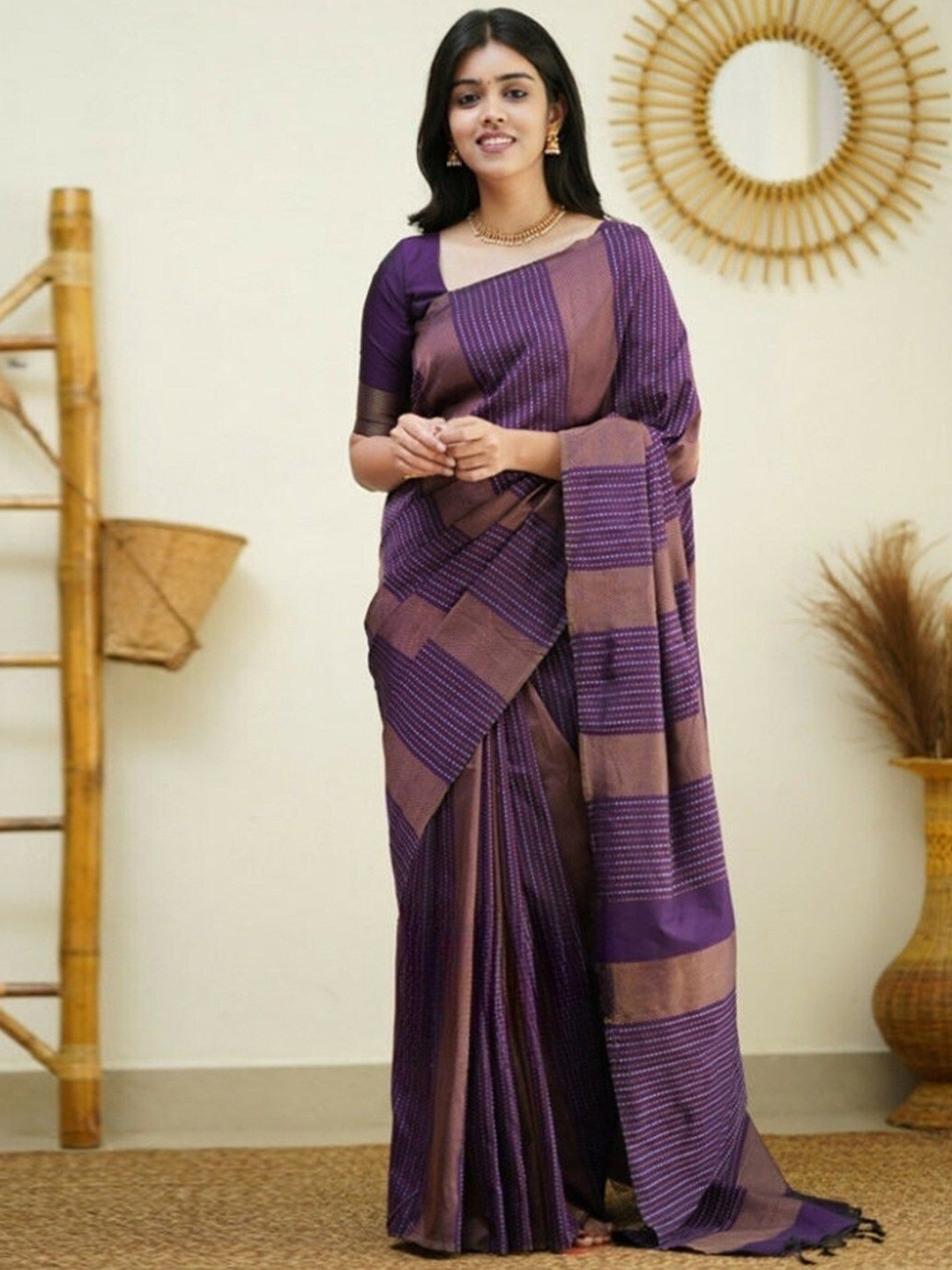 

A TO Z CART Woven Design Pure Silk Banarasi Saree, Purple