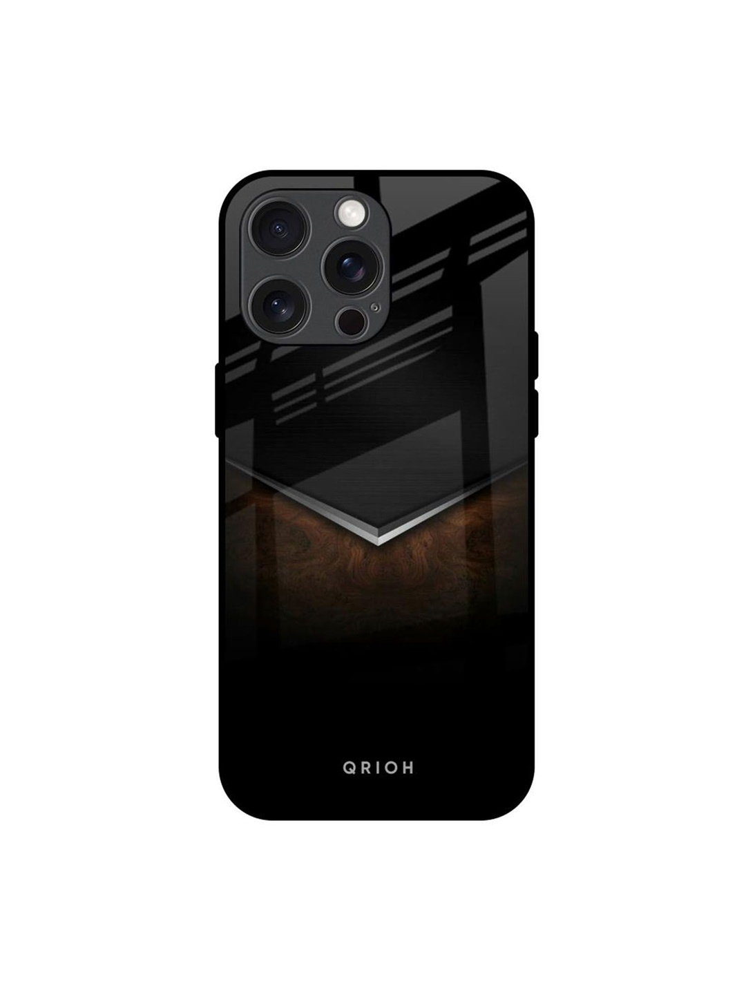 

QRIOH Dark Walnut Real Printed iPhone 15 Pro Max Back Case, Black