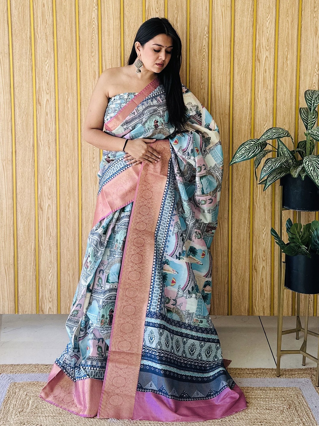 

Moda Rapido Ethnic Motifs Zari Silk Blend Kanjeevaram Saree, Blue