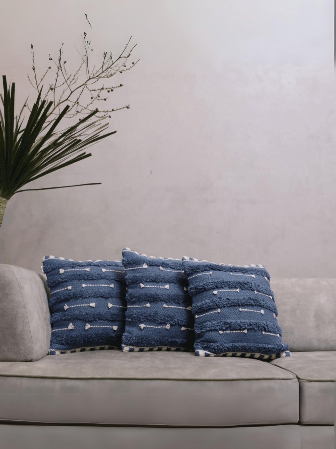 

LUSHLYF Tufted Collection Blue 3 Pieces Horizon Tufted Cushion Cover