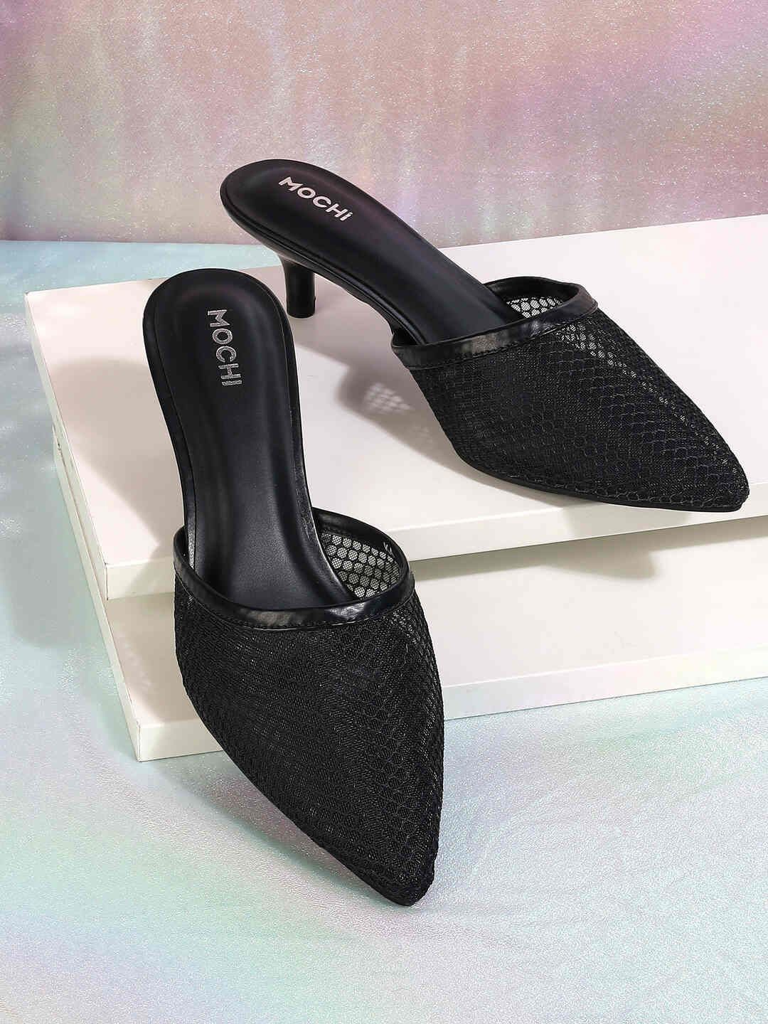 

Mochi Slim Heeled Mules, Black