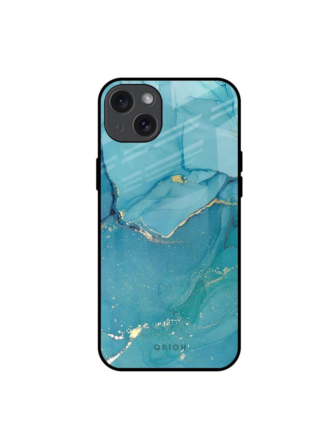

QRIOH Blue Golden Glitter Real Printed iPhone 15 Plus Back Case