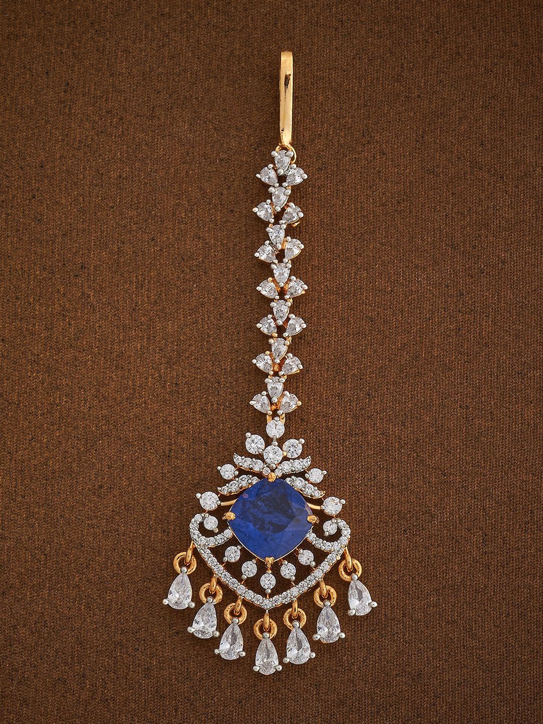 

Kushal's Fashion Jewellery Sapphire Rhodium Gold-Plated Zircon Studded Maang Tikka