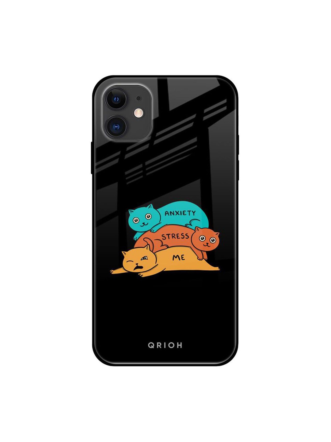 

QRIOH Quirky Printed iPhone 12 Back Case Mobile Accessories, Black