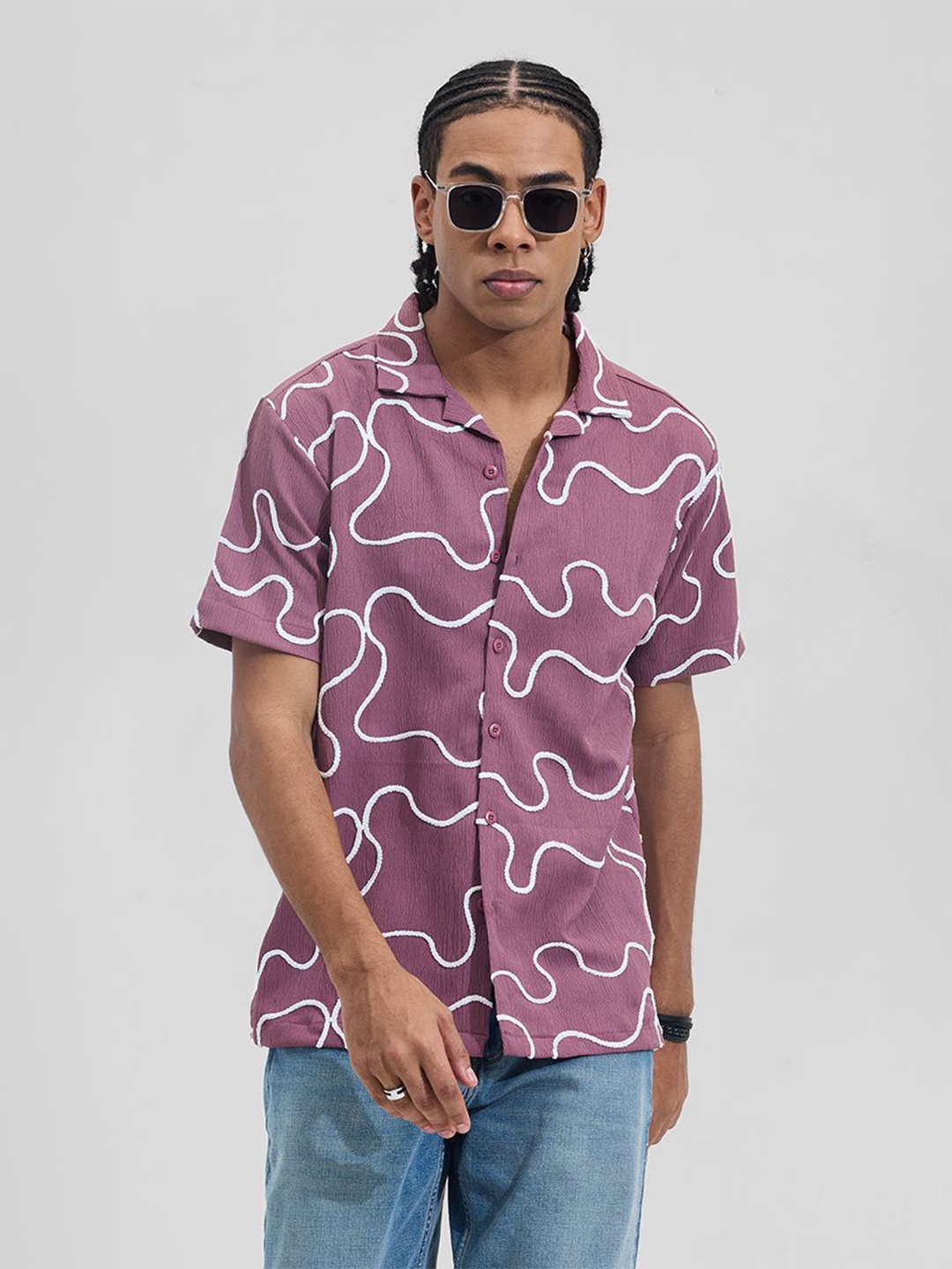 

Snitch Men Boxy Opaque Printed Casual Shirt, Purple