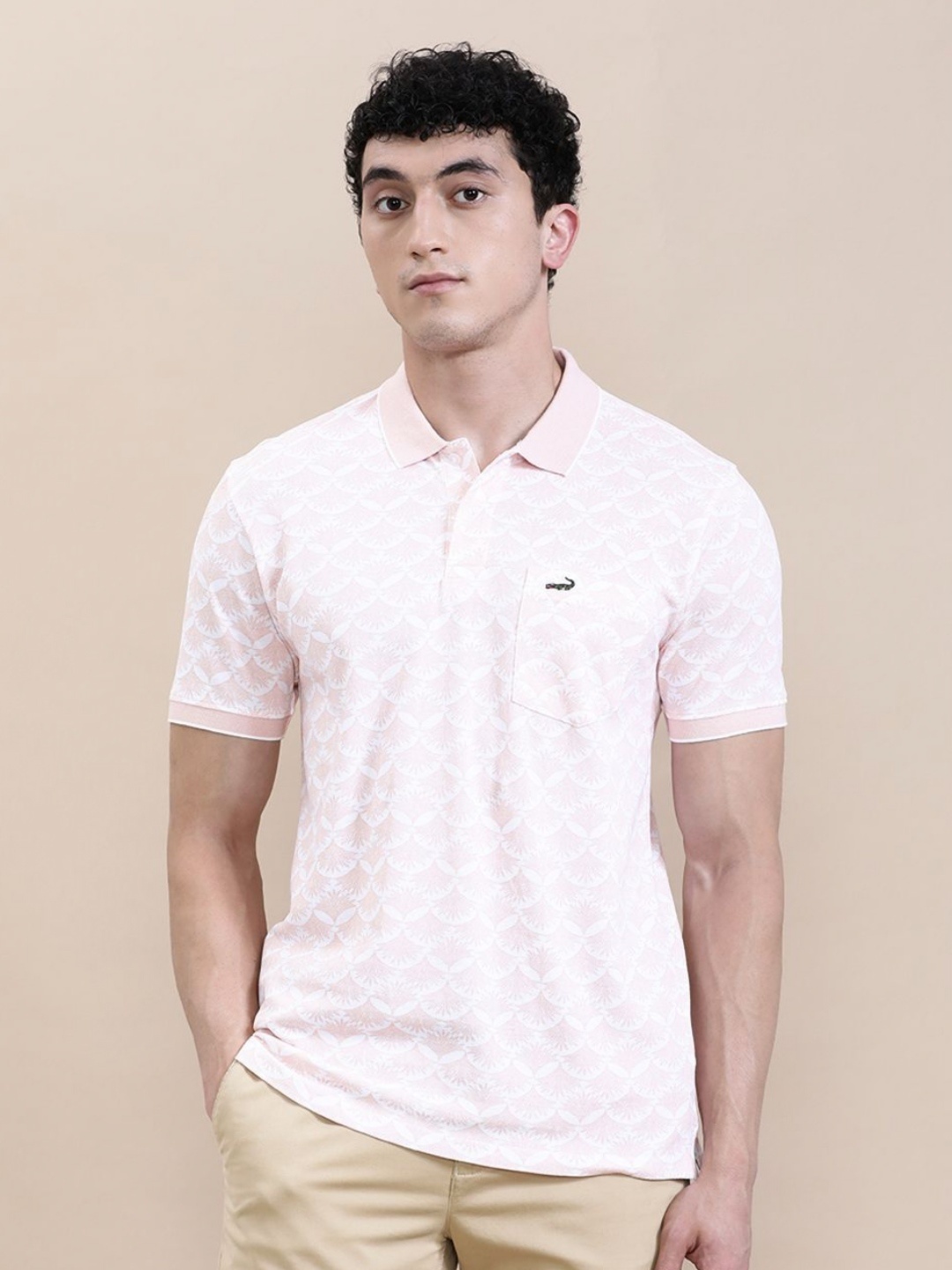 

Crocodile Men Leaf Motif Slim Fit Polo T-shirt, Rose