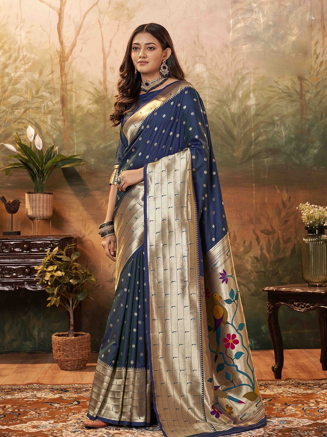 

Mitera Woven Design Zari Paithani Saree, Navy blue