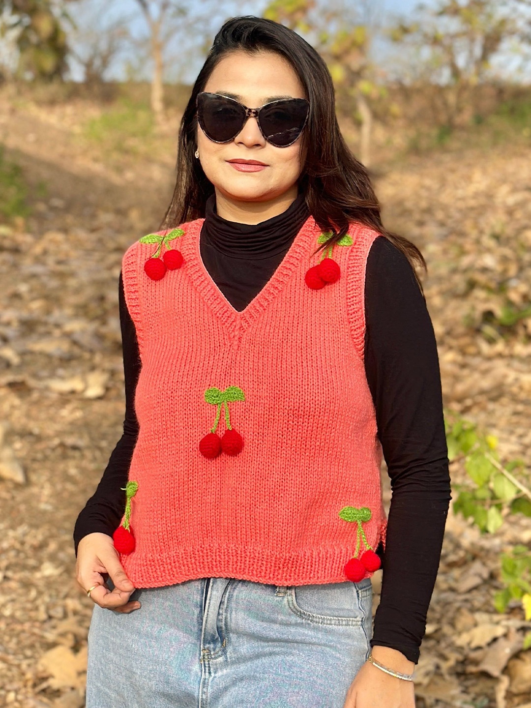 

Sugercandy Women Embroidered Woollen Sweater Vest with Embroidered Detail, Orange