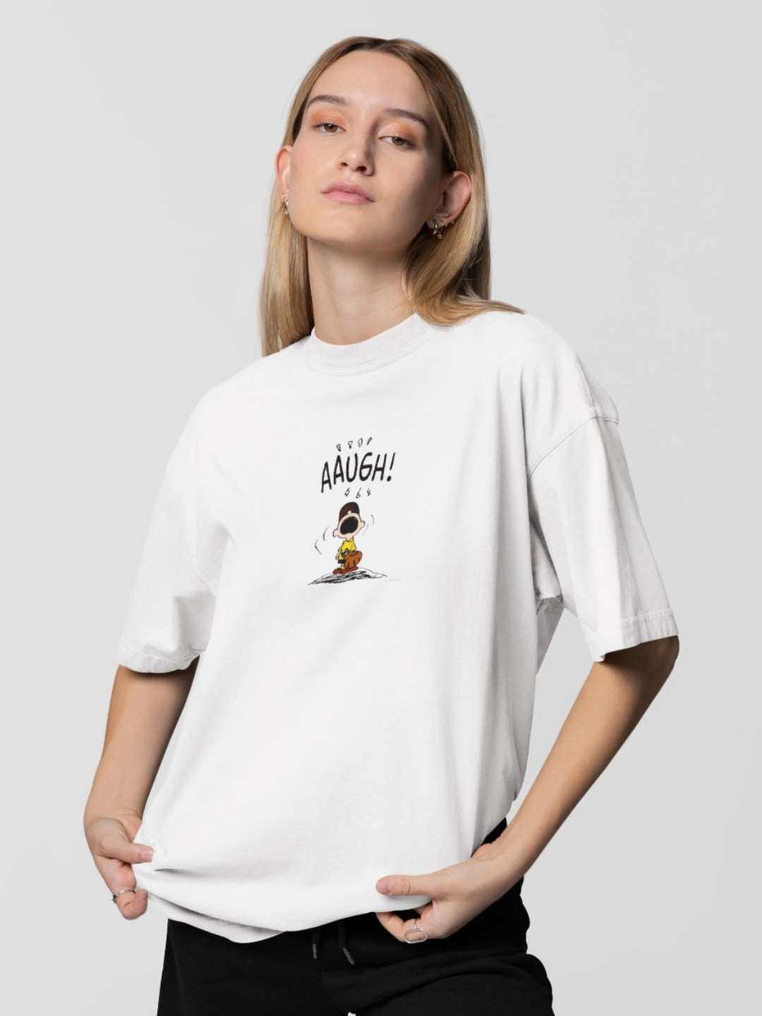 

TheBTclub Women Activchill Graphic Printed Round Neck Cotton Oversized T-shirt, White