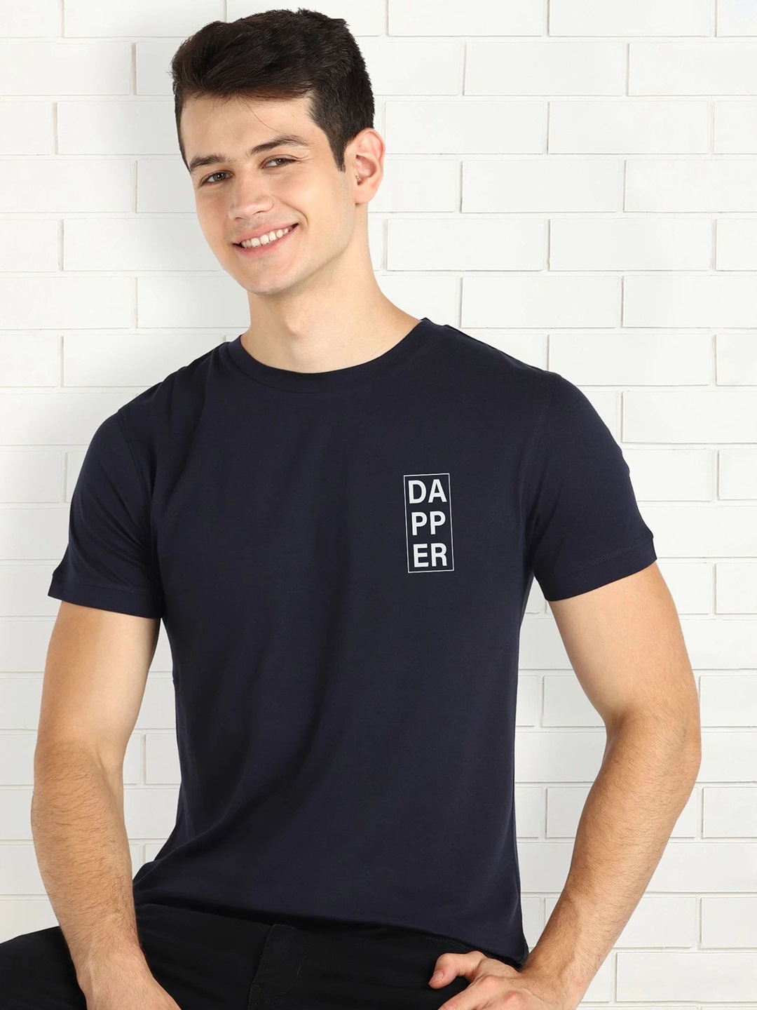 

Moda Rapido Men Typography Printed Round Neck Cotton Slim Fit T-shirt, Navy blue