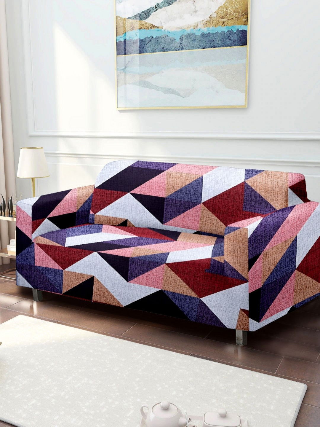 

WOODEN STREET Pink And White Printed 3 Seater Sofa Cover