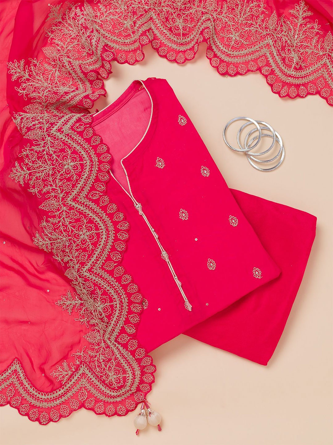 

Koskii Ethnic Motifs Embroidered Sequinned Unstitched Dress Material, Pink