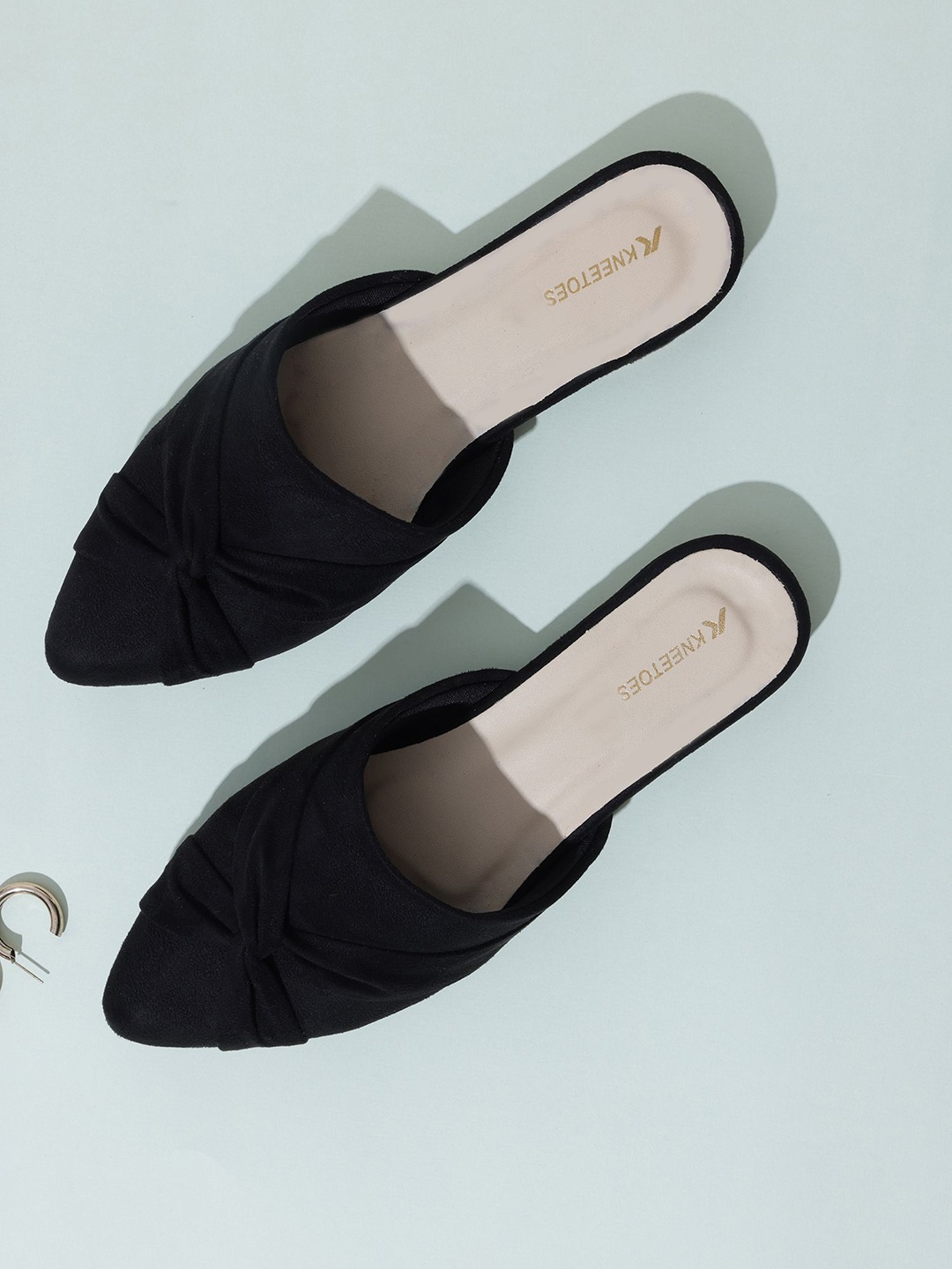 

KNEETOES Women Striped Mules with Bows Flats, Black