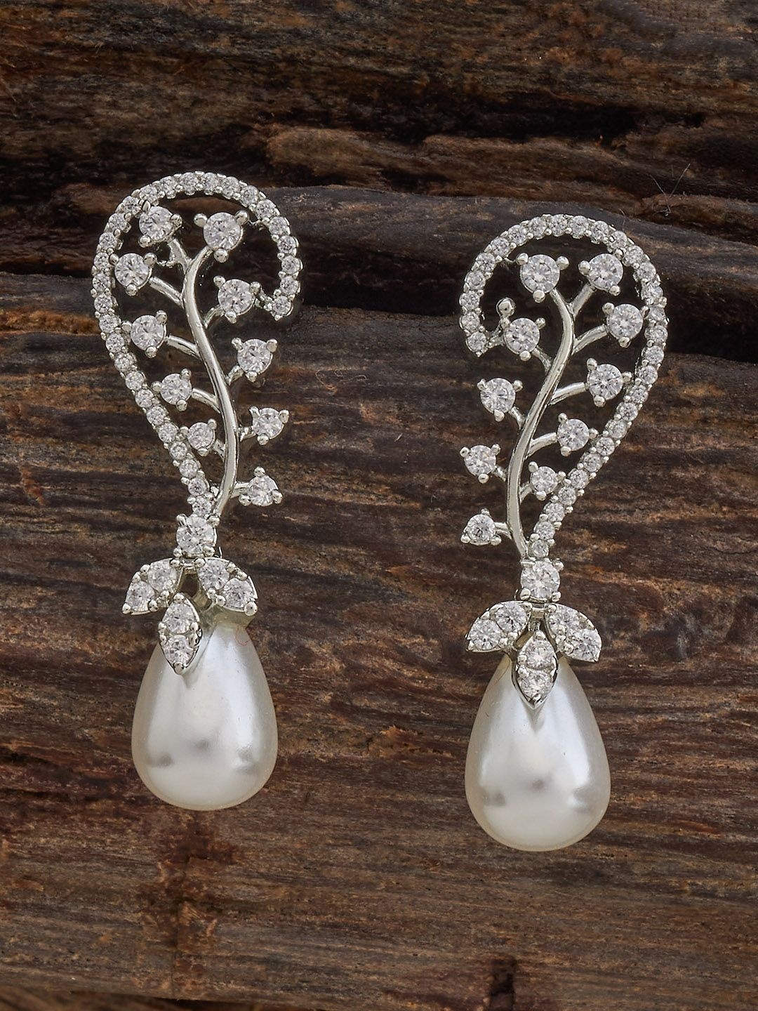 

Kushal's Fashion Jewellery Rhodium-Plated Classic Zircon Drop Earrings, White