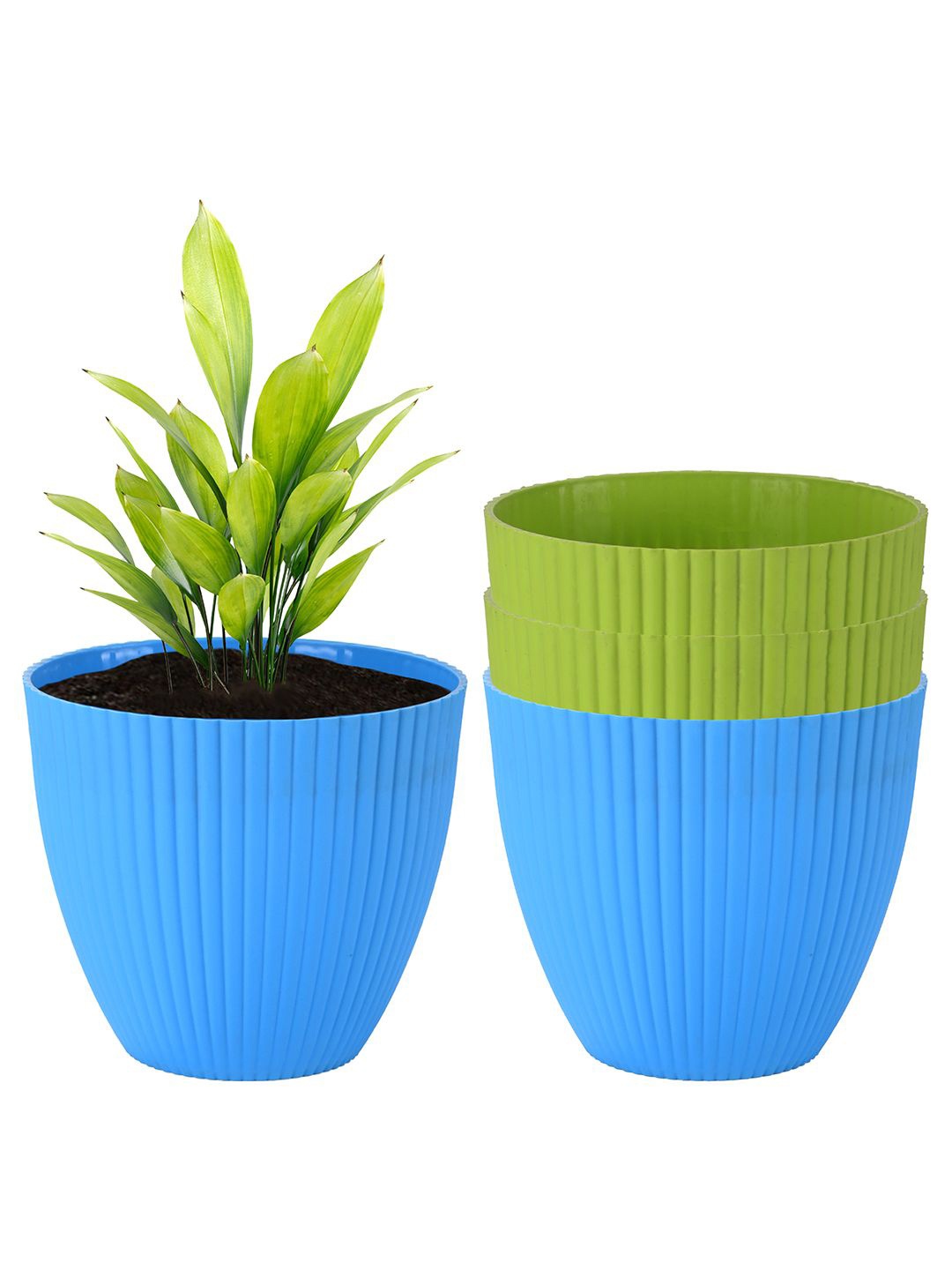 

Kuber Industries Blue & Green 4 Pieces Textured Planters