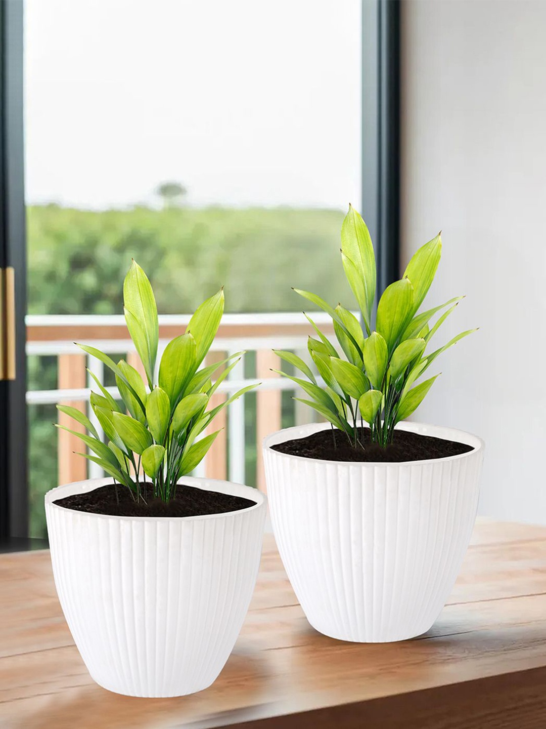 

Kuber Industries White 2 Pieces Textured Planters