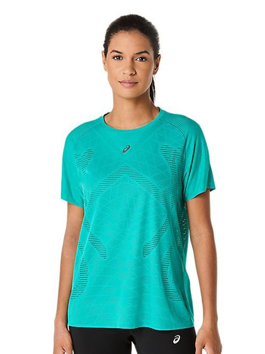 

ASICS Women Self Design Round Neck Running Sports T-shirt, Turquoise blue