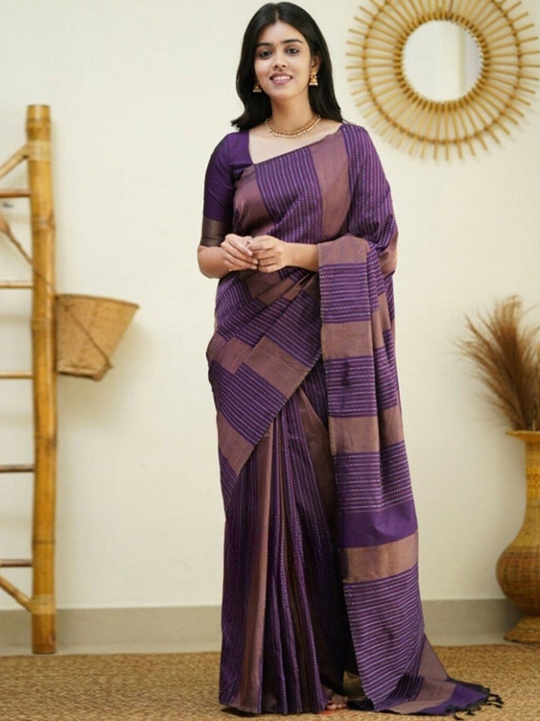 

LADY SHOPI Woven Design Zari Pure Silk Banarasi Saree, Purple