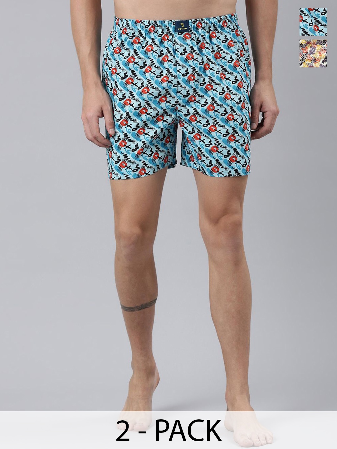 

JOVEN Pack Of 2 Printed Pure Cotton Boxers JB2P-ICXO, Beige