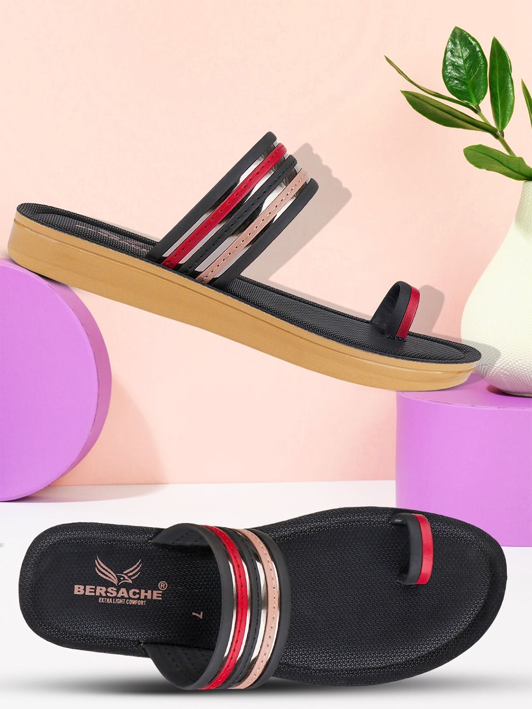 

BERSACHE Women Black & Red Casual One-Toe Flats