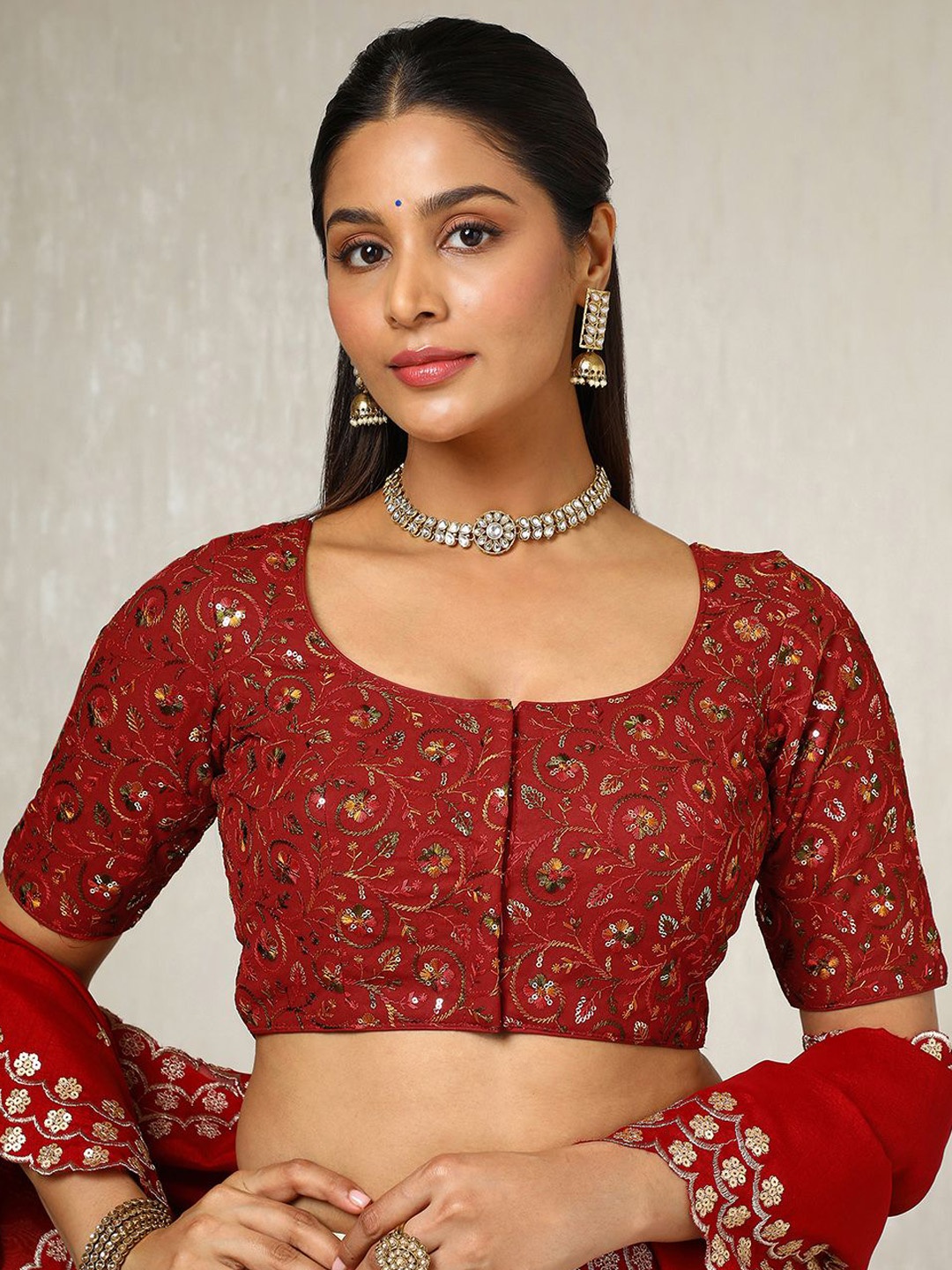 

Soch Embroidered U Neck Saree Blouse With Sequins, Maroon