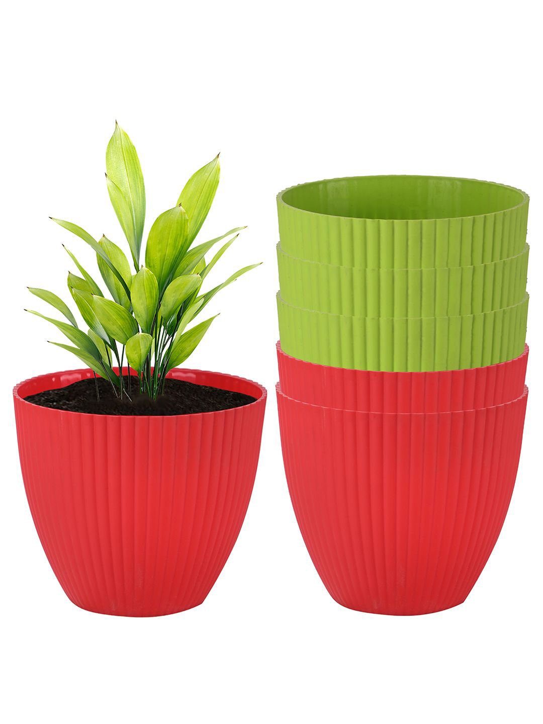 

Kuber Industries Green & Red 6 Pieces Textured Durable Planters