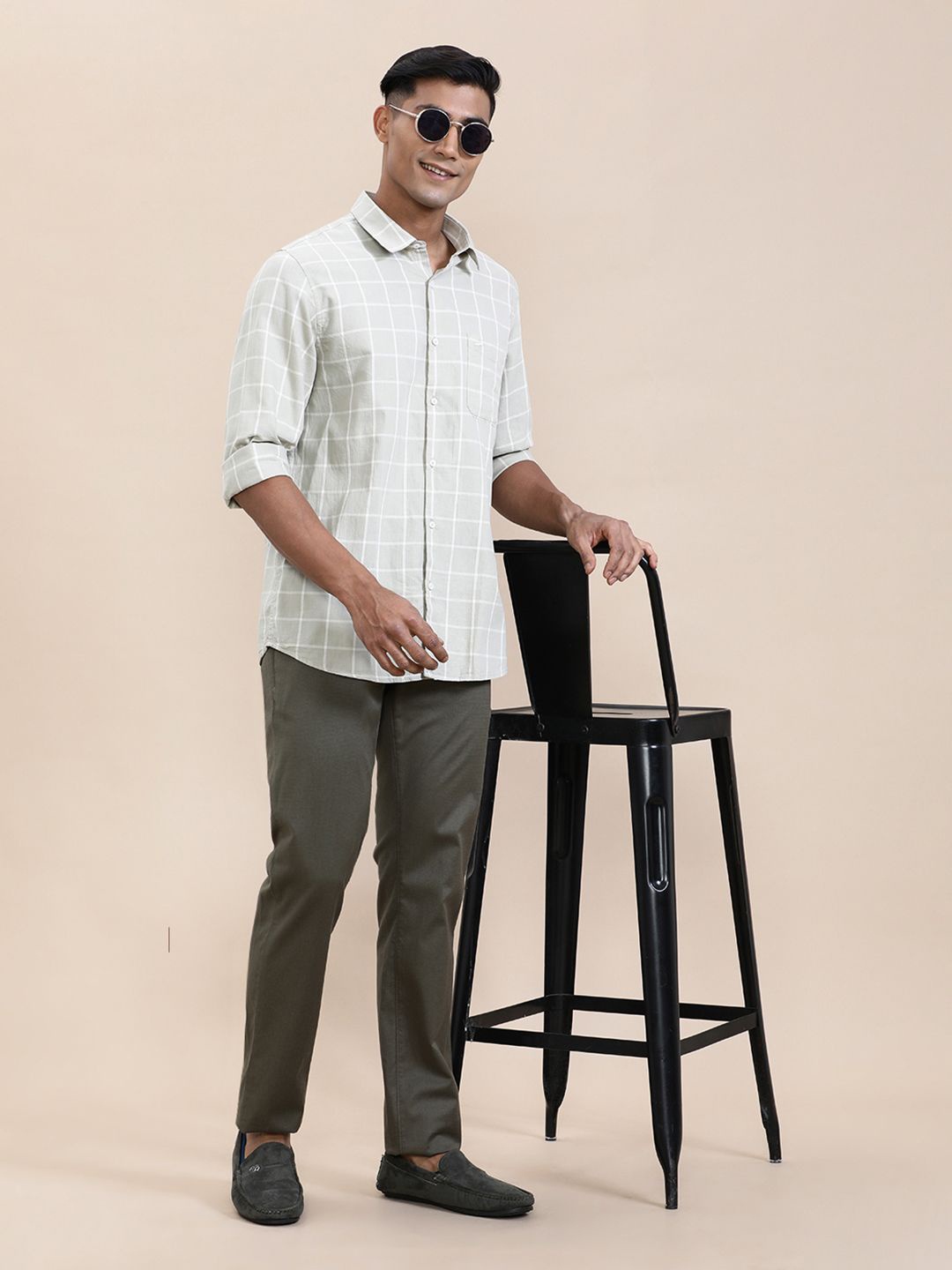 

Crocodile Men Windowpane Lightweight Shirt, Beige