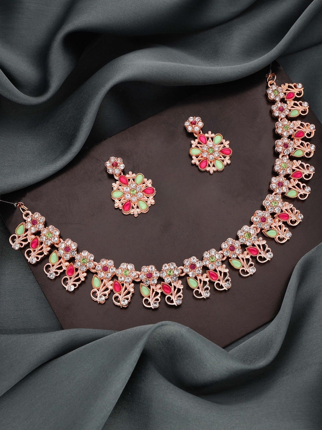 

Lyriss Gold-Plated American Diamond Studded Necklace And Earrings