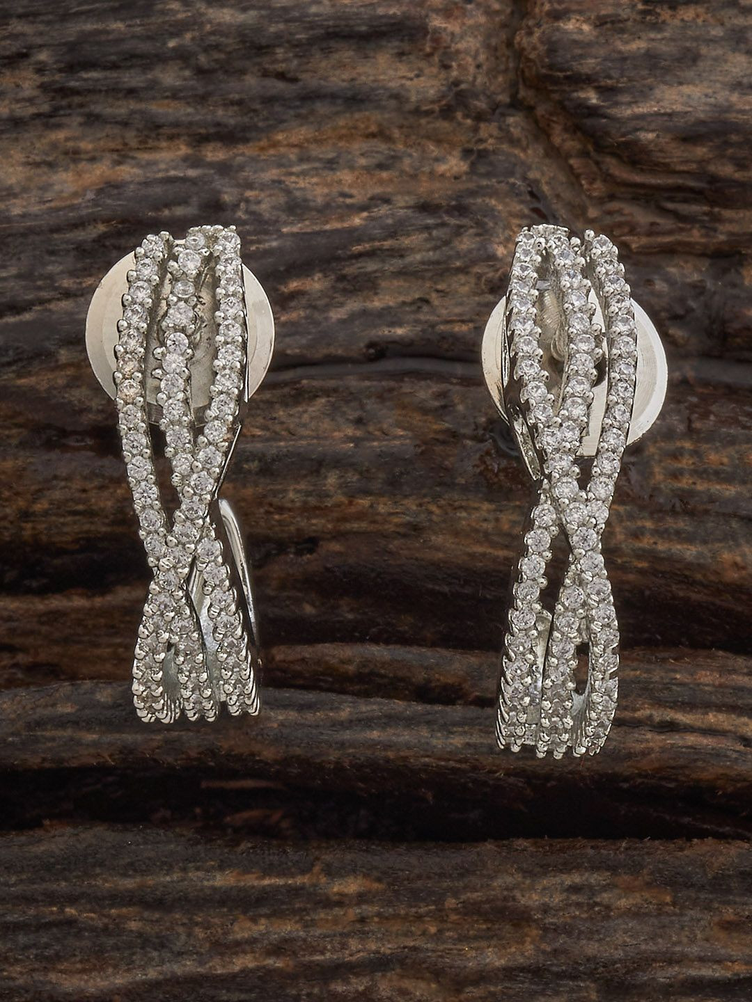 

Kushal's Fashion Jewellery Rhodium-Plated Classic Zircon Half Hoop Earrings, White