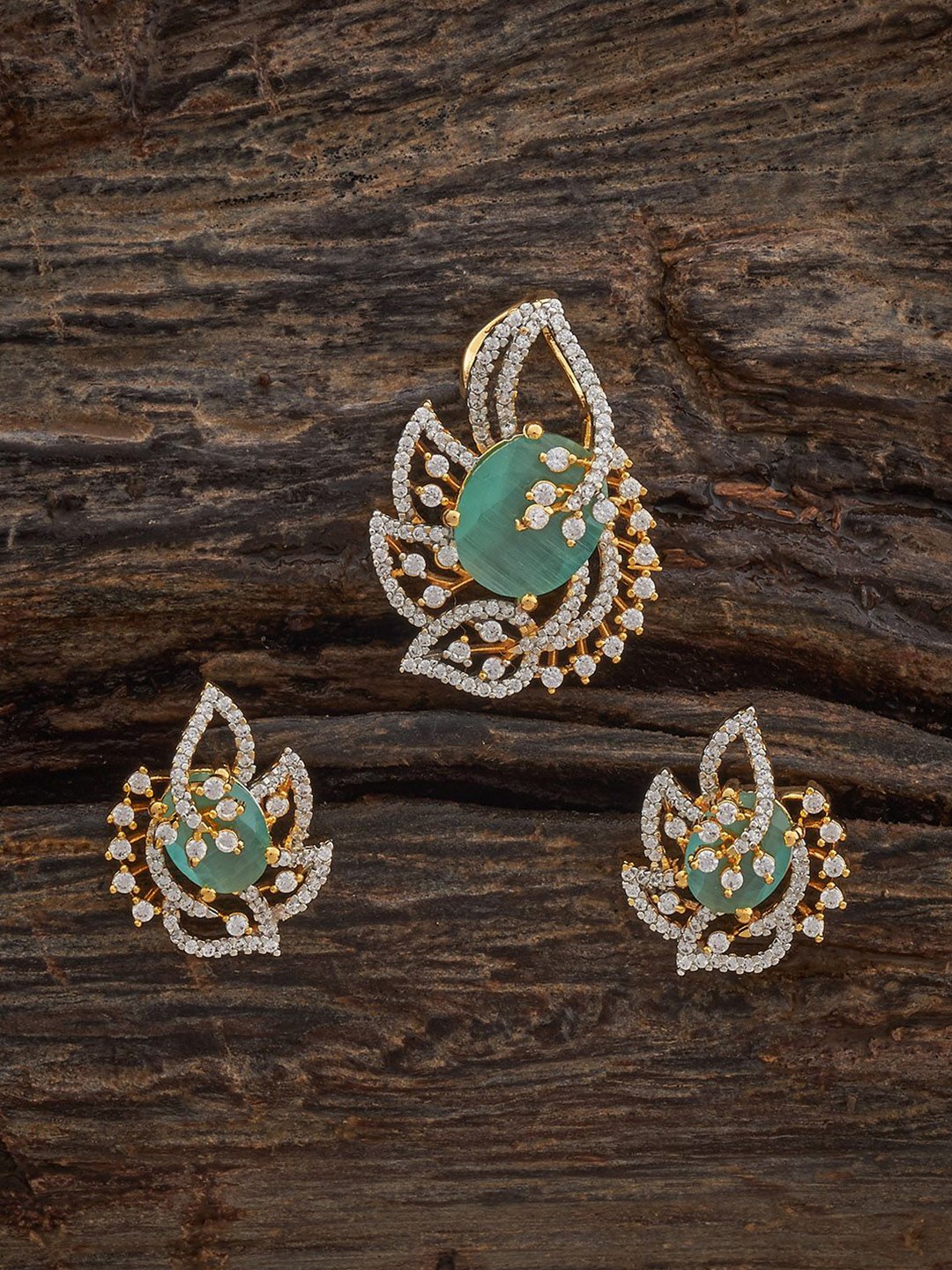 

Kushal's Fashion Jewellery Mint Rhodium Gold-Plated Party Zircon Pendant Set