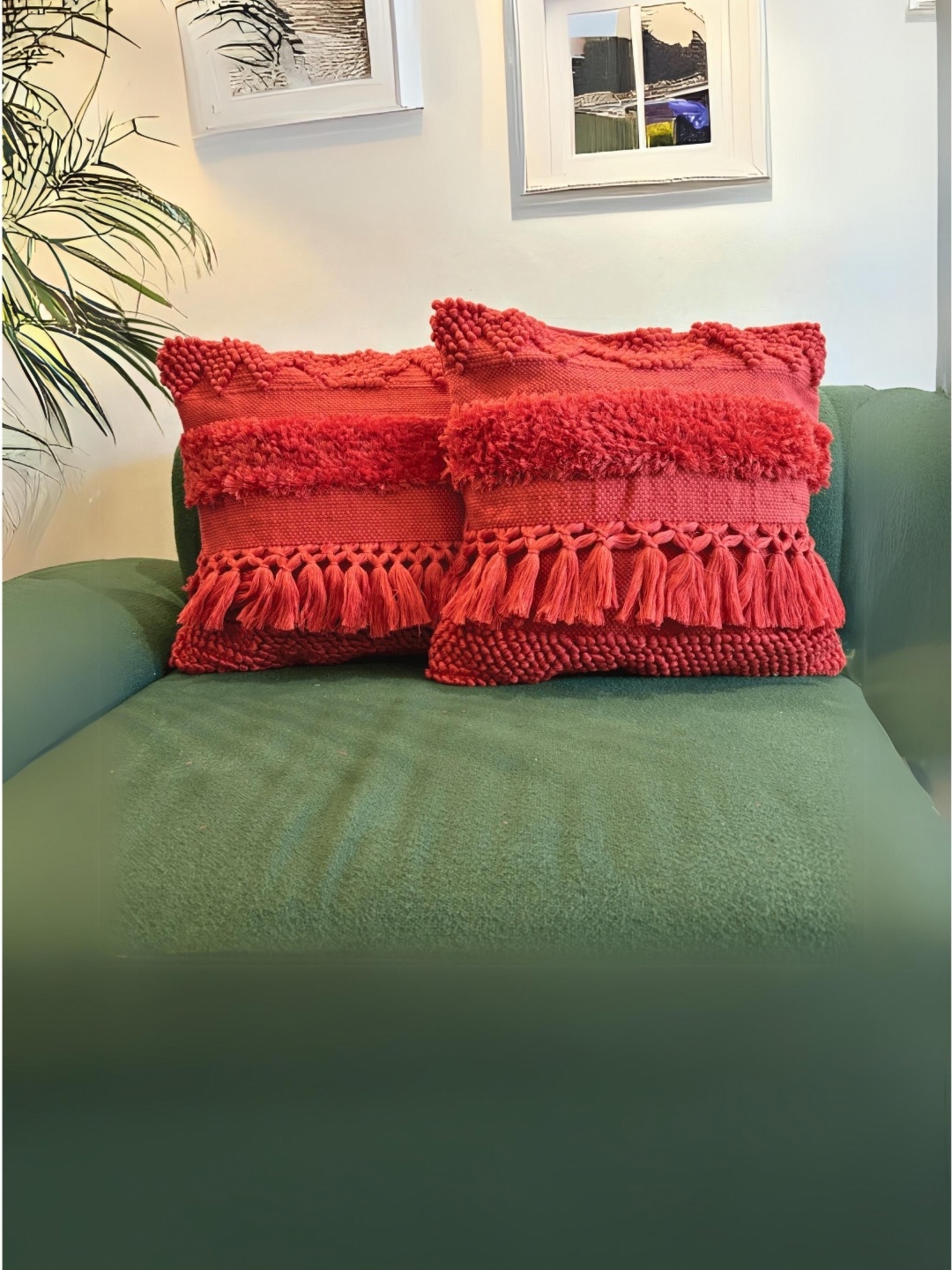 

LUSHLYF Red 2 Pieces Crimson Grace Tufted Cotton Square Cushion Covers