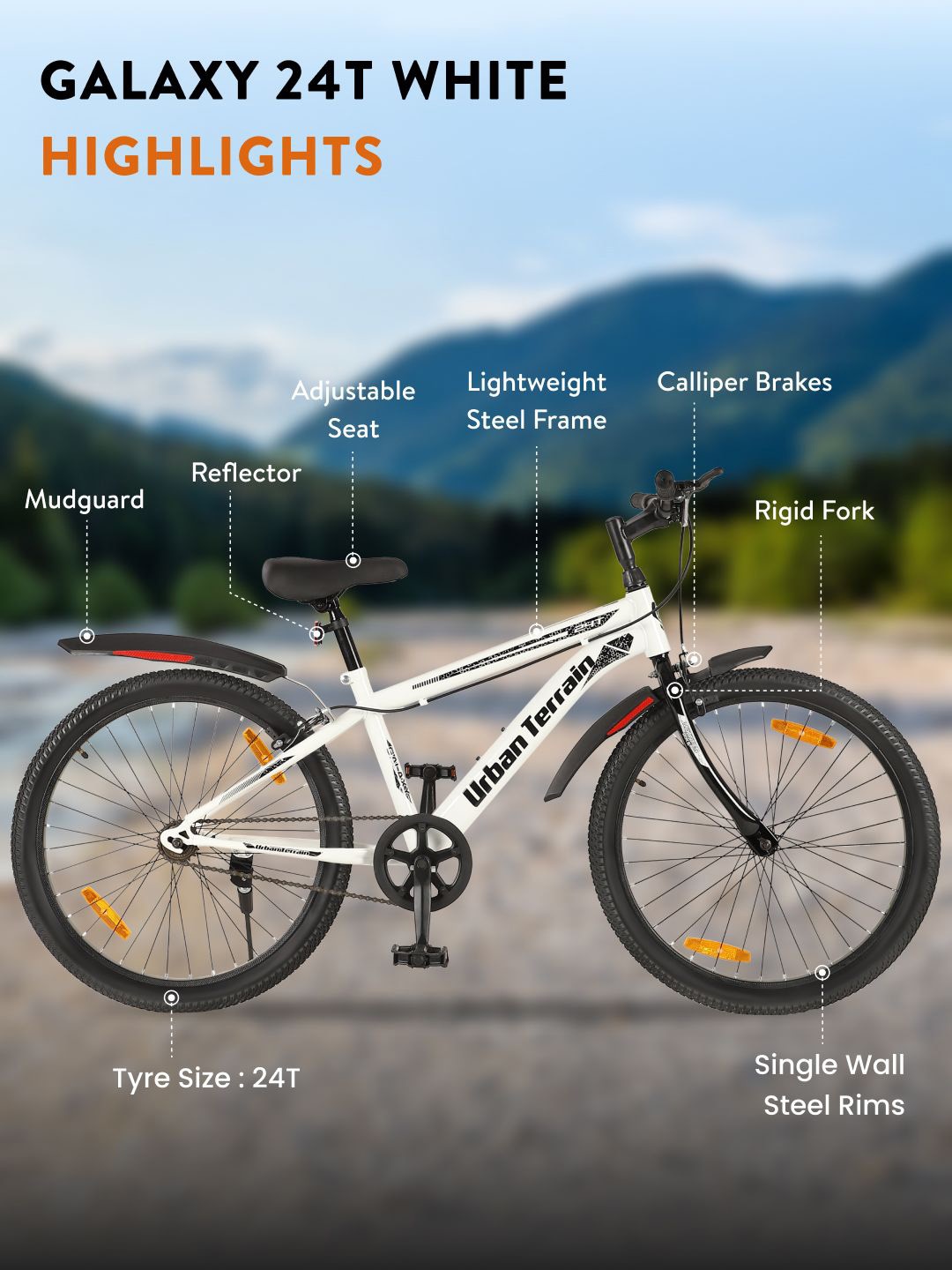 

URBAN TERRAIN Galaxy Steel 24T Single Speed Mountain Bike, White