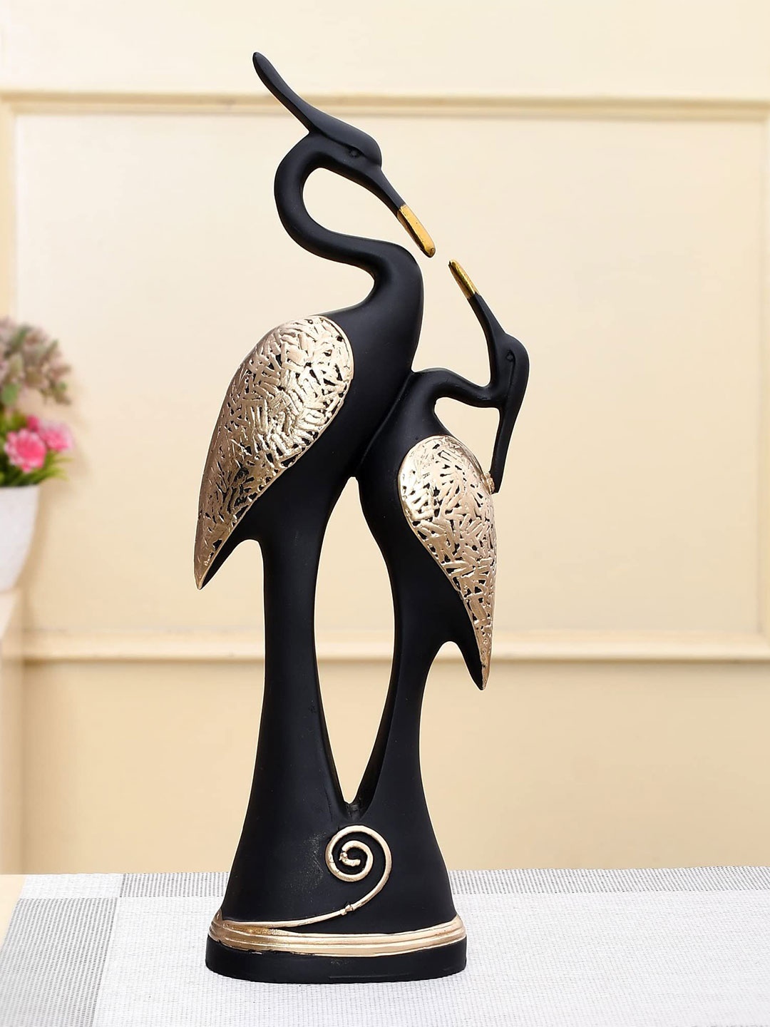 

CRAFTAM Black Pair of Kissing Swan Duck Love Birds Figurine Showpiece