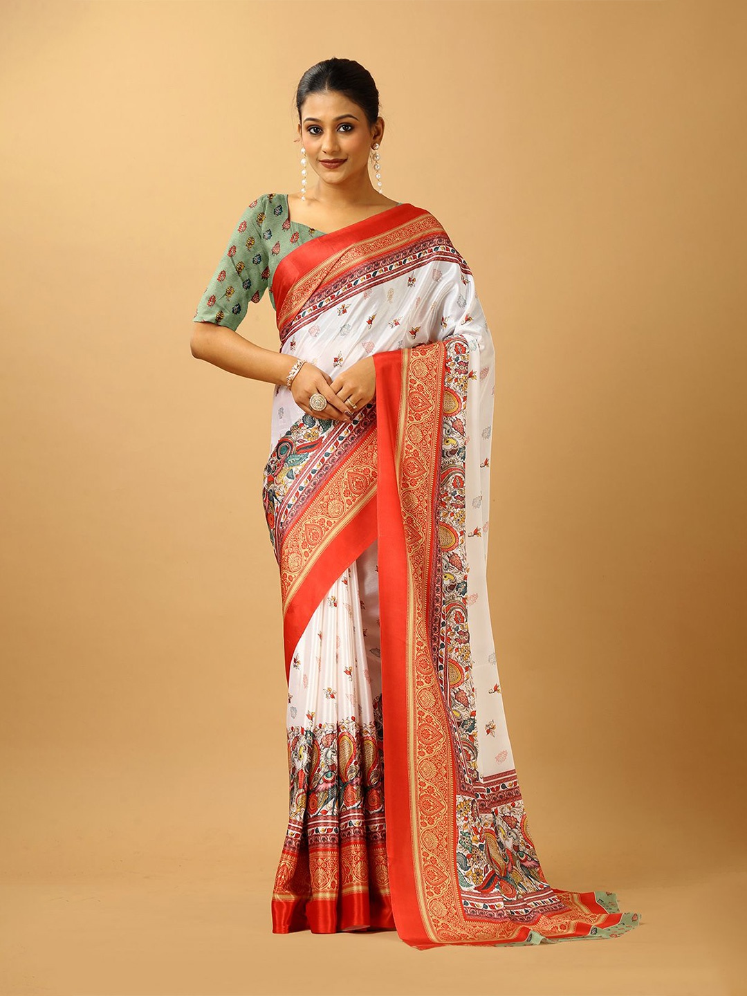 

A.V.M. SILK MILLS Floral Printed Pure Crepe Saree, White