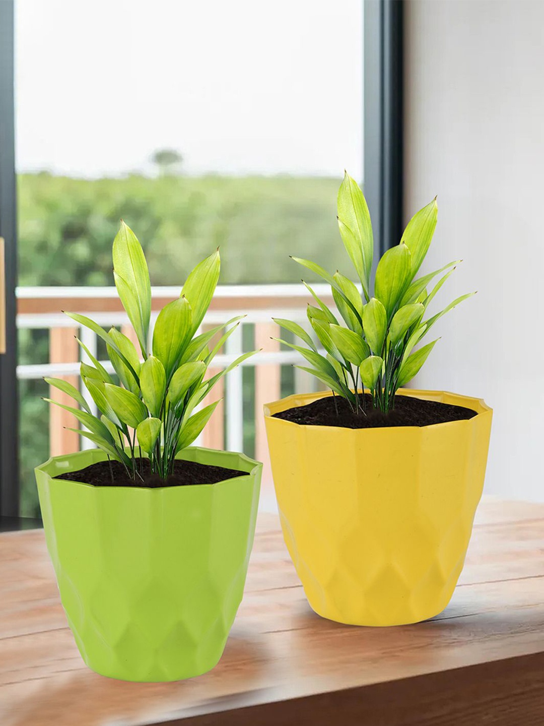 

Kuber Industries Yellow & Green 2-Pieces Textured Planters
