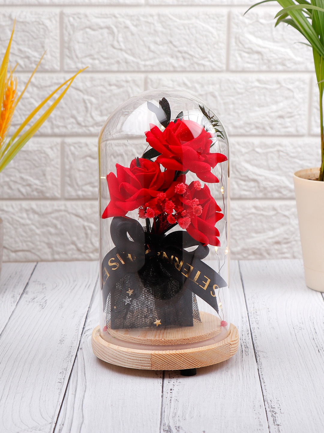 

Archies Red Garden of Red Rose LED Glass Figurine Showpiece