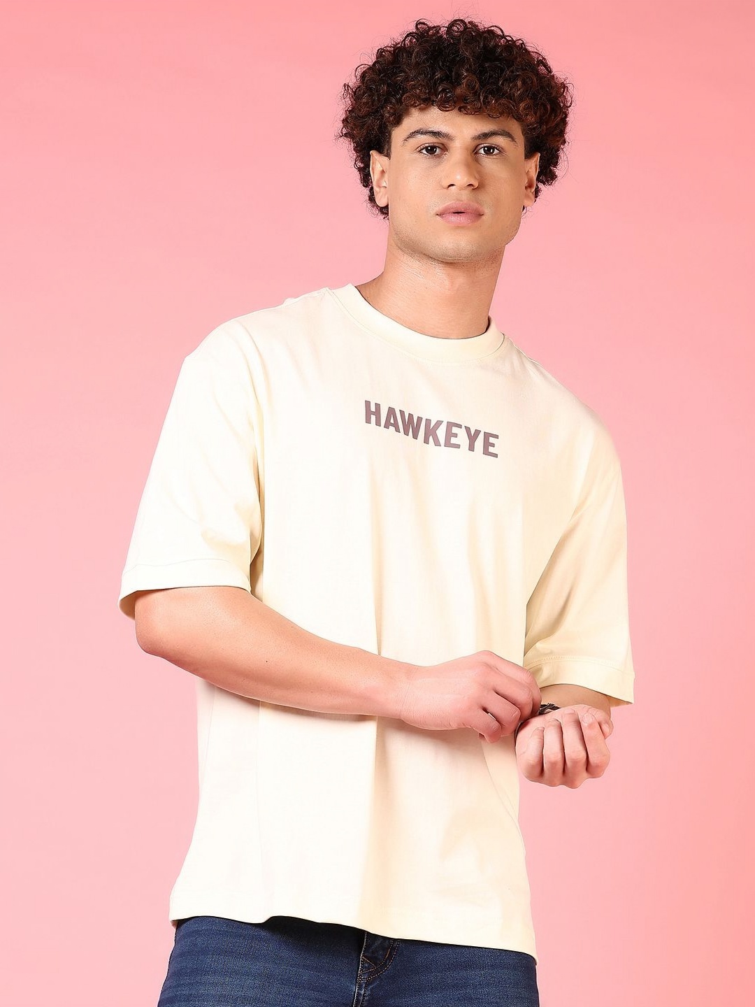 

V-Mart Men Graphic Printed Round Neck Cotton T-shirt, Off white