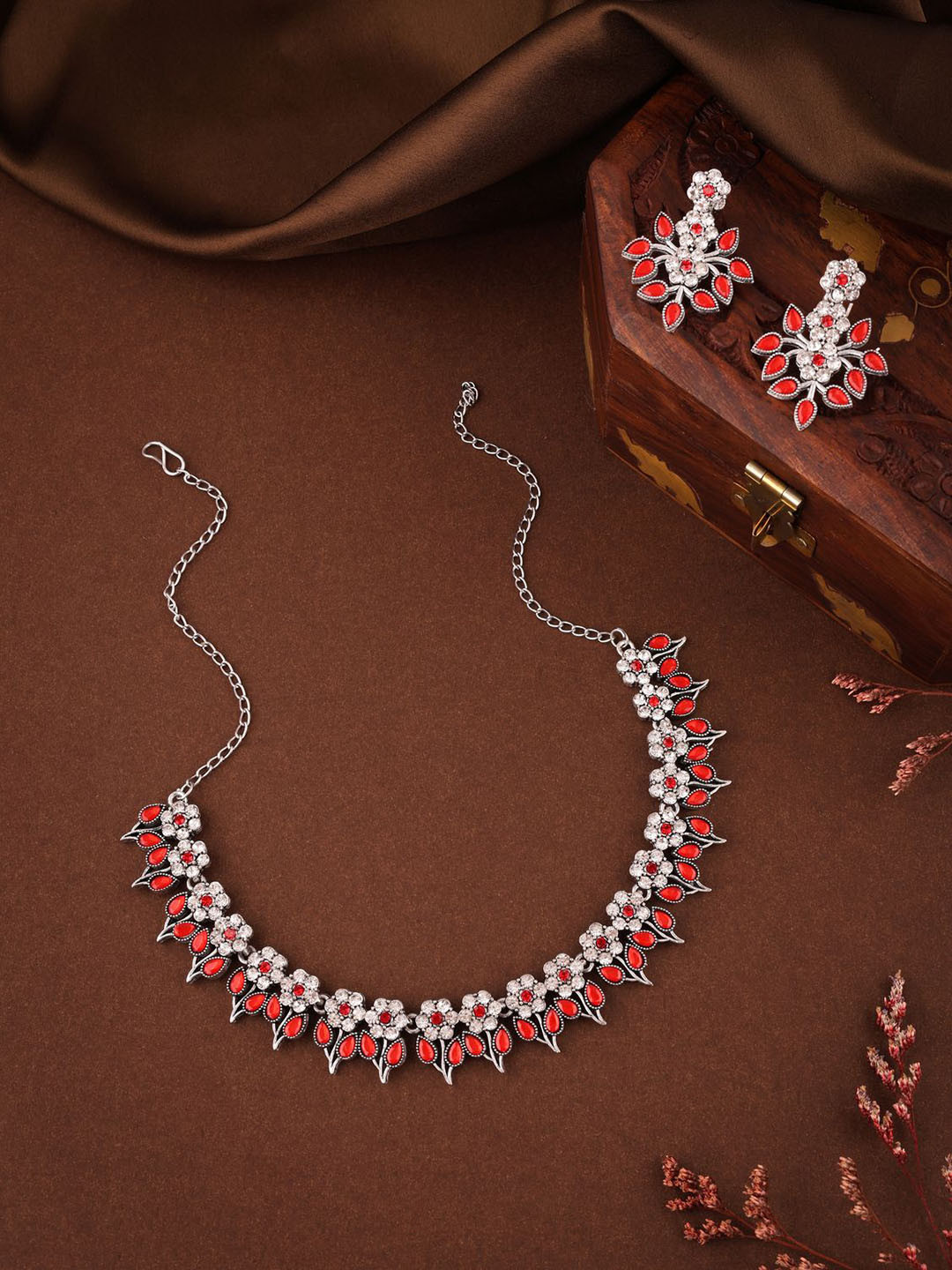 

Lyriss Silver-Plated American Diamond Studded Jewellery Set