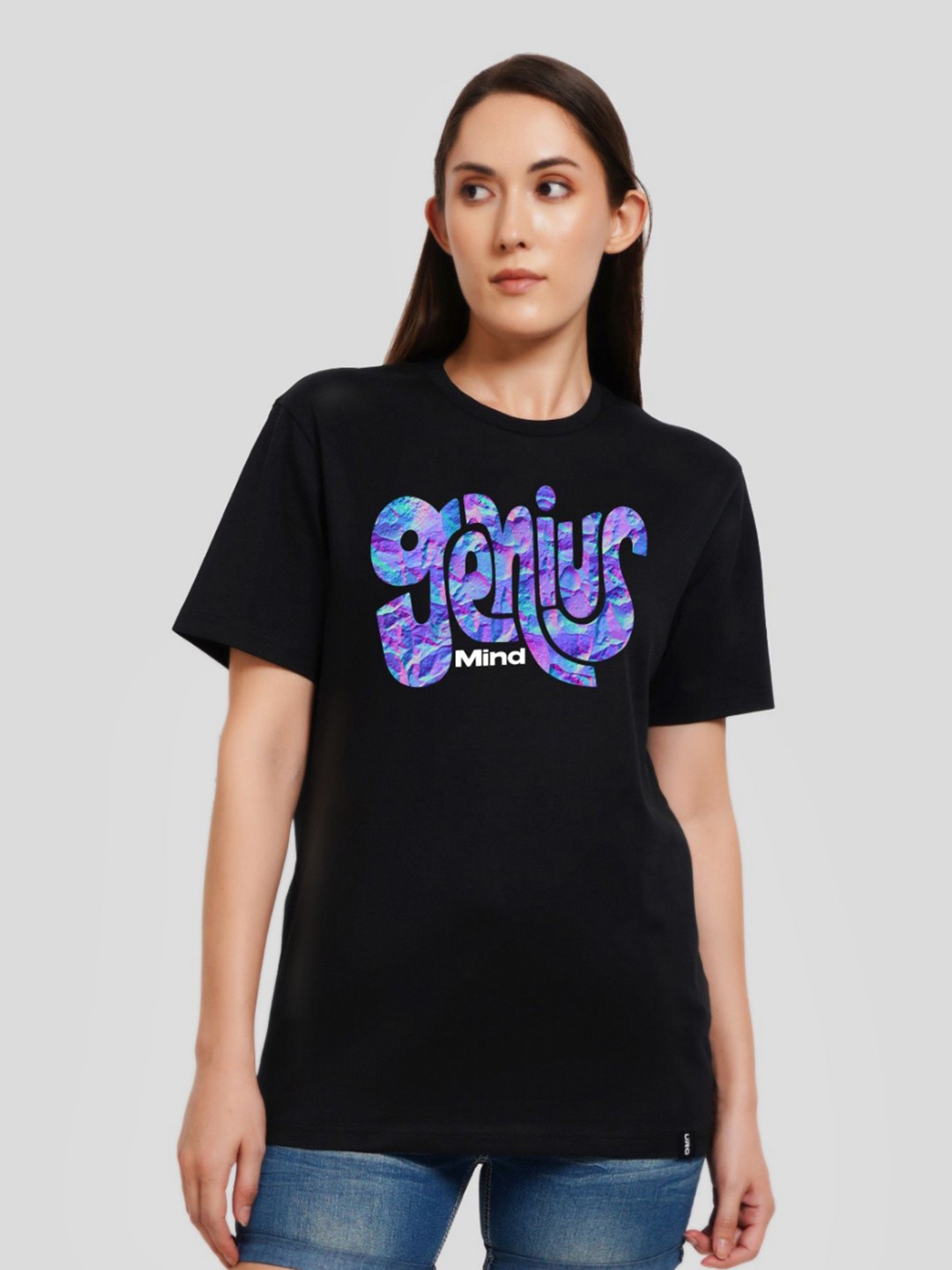 

Underrated Club Women Typography Printed Bio Finish Applique T-shirt, Black