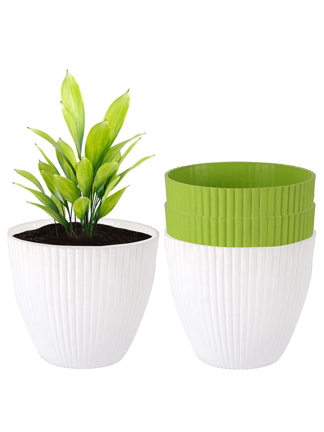 

Kuber Industries White & Green 4 Pieces Textured Durable Planters