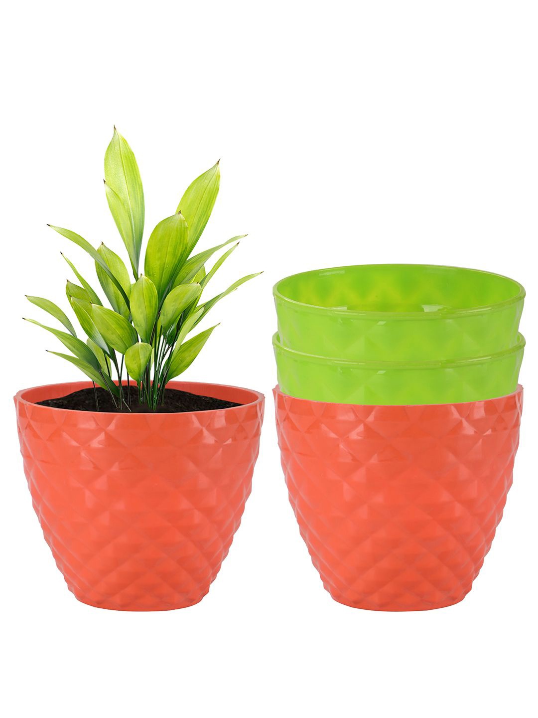 

Kuber Industries Green & Orange 4 Pieces Textured Durable Planters