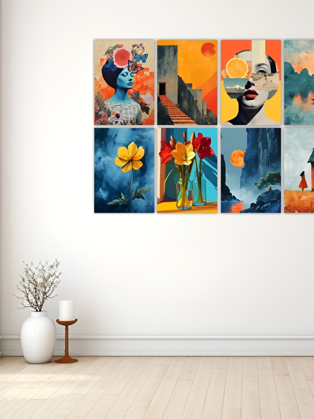 

CVANU Orange And Blue 8 Pieces Abstract Printed Paper Wall Poster